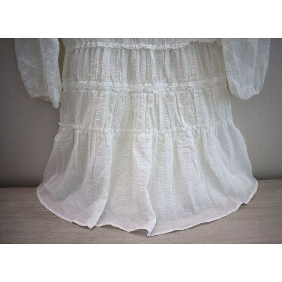 Reiss Women's Sz 6 White/Ivory CIA Cheesecloth Long Sleeve Mini Dress - Picture 3 of 9